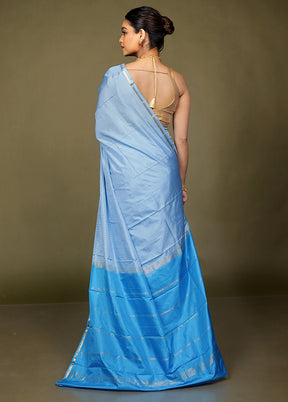 Blue Handloom Kanjivaram Pure Silk Saree With Blouse Piece