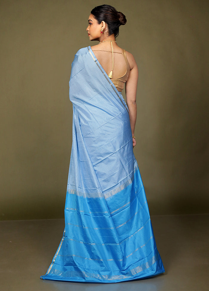 Blue Handloom Kanjivaram Pure Silk Saree With Blouse Piece