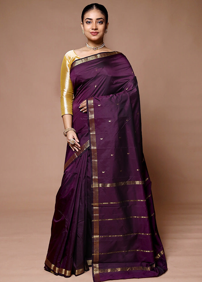 Wine Kanjivaram Silk Saree With Blouse Piece