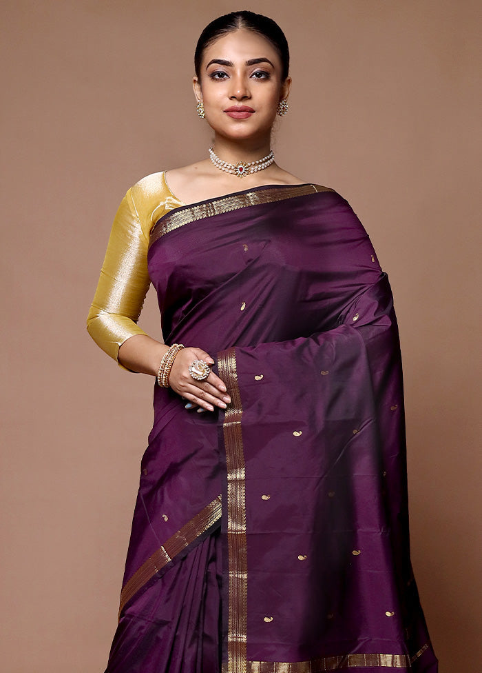 Wine Kanjivaram Silk Saree With Blouse Piece