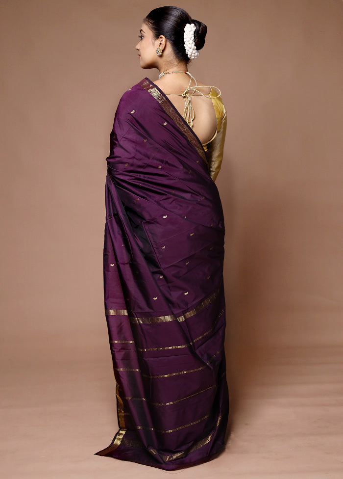 Wine Kanjivaram Silk Saree With Blouse Piece