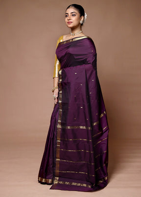 Wine Kanjivaram Silk Saree With Blouse Piece