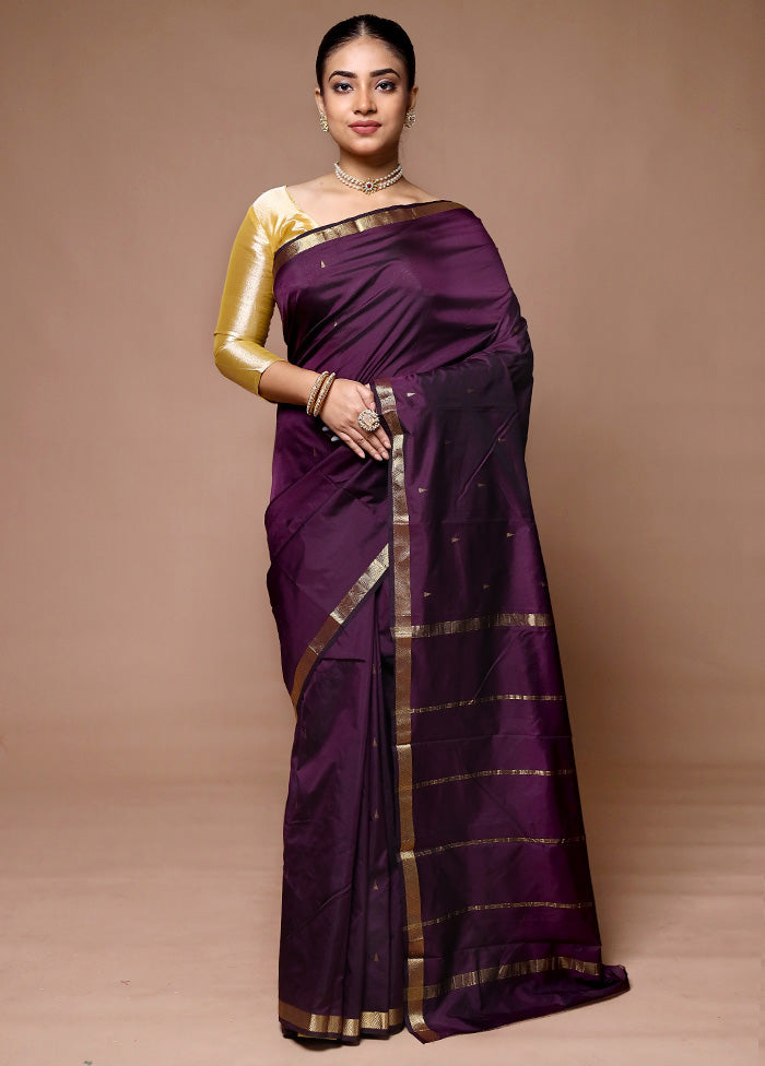 Wine Kanjivaram Silk Saree With Blouse Piece