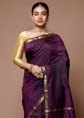 Wine Kanjivaram Silk Saree With Blouse Piece