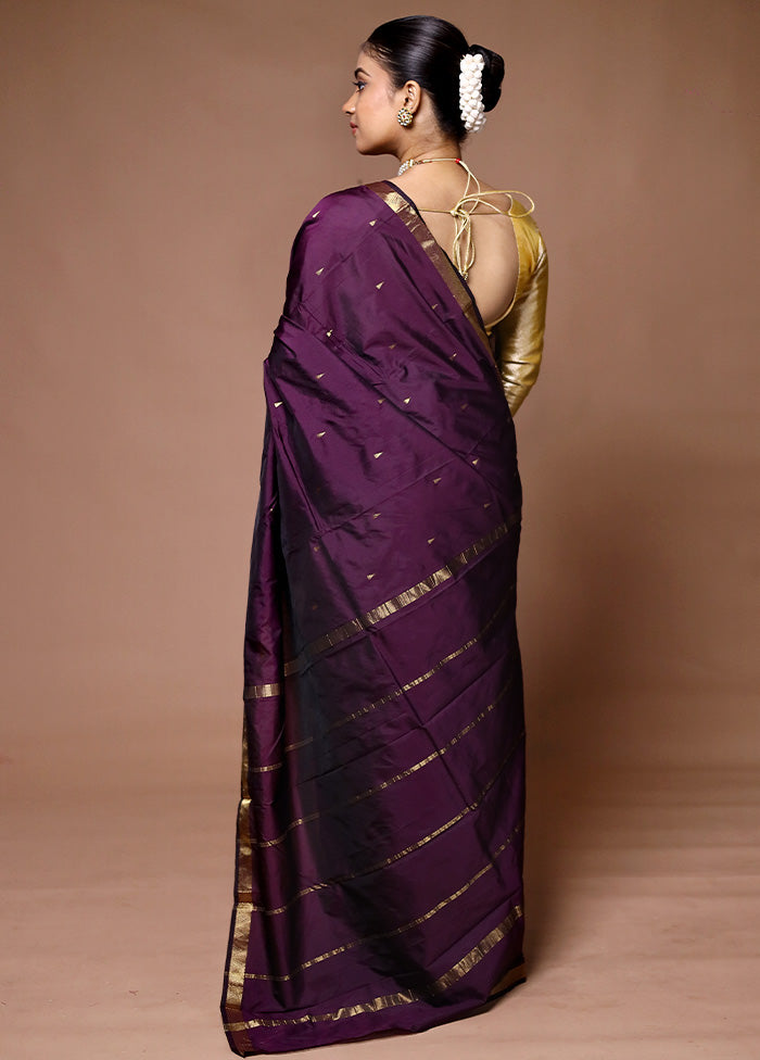 Wine Kanjivaram Silk Saree With Blouse Piece