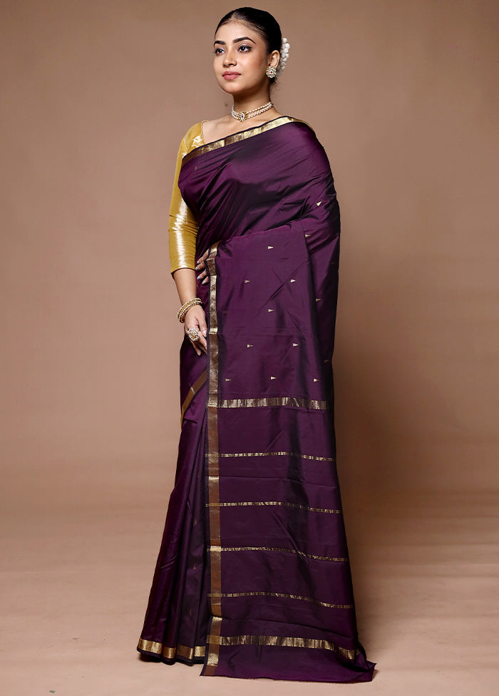 Wine Kanjivaram Silk Saree With Blouse Piece