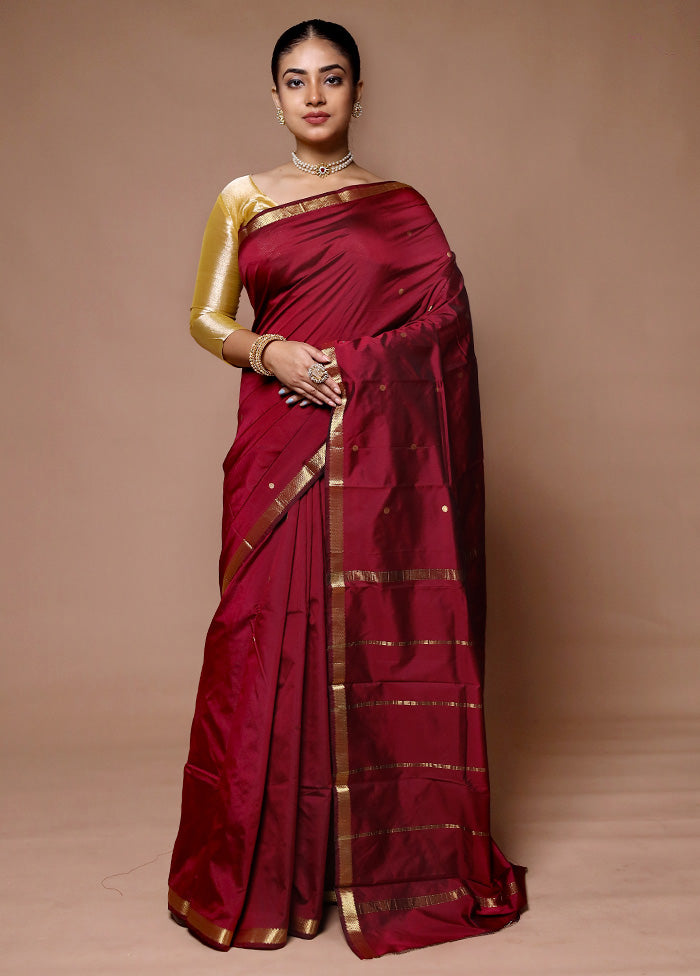 Maroon Kanjivaram Silk Saree With Blouse Piece