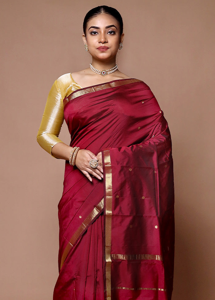 Maroon Kanjivaram Silk Saree With Blouse Piece