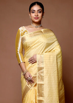 Yellow Kanjivaram Silk Saree With Blouse Piece