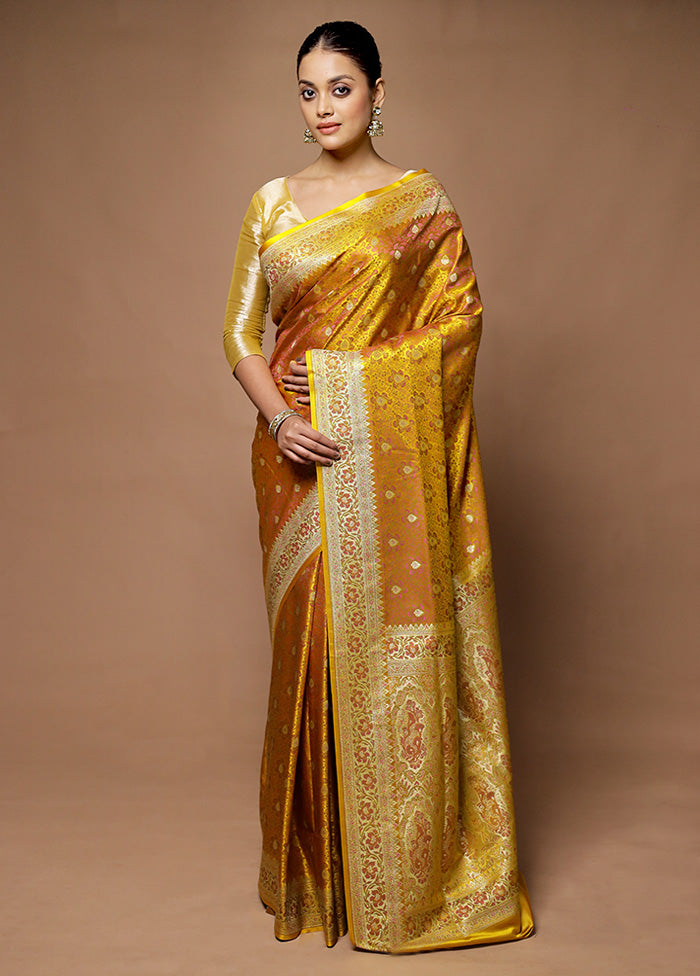 Yellow Handloom Tanchoi Pure Silk Saree With Blouse Piece