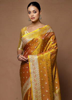 Yellow Handloom Tanchoi Pure Silk Saree With Blouse Piece