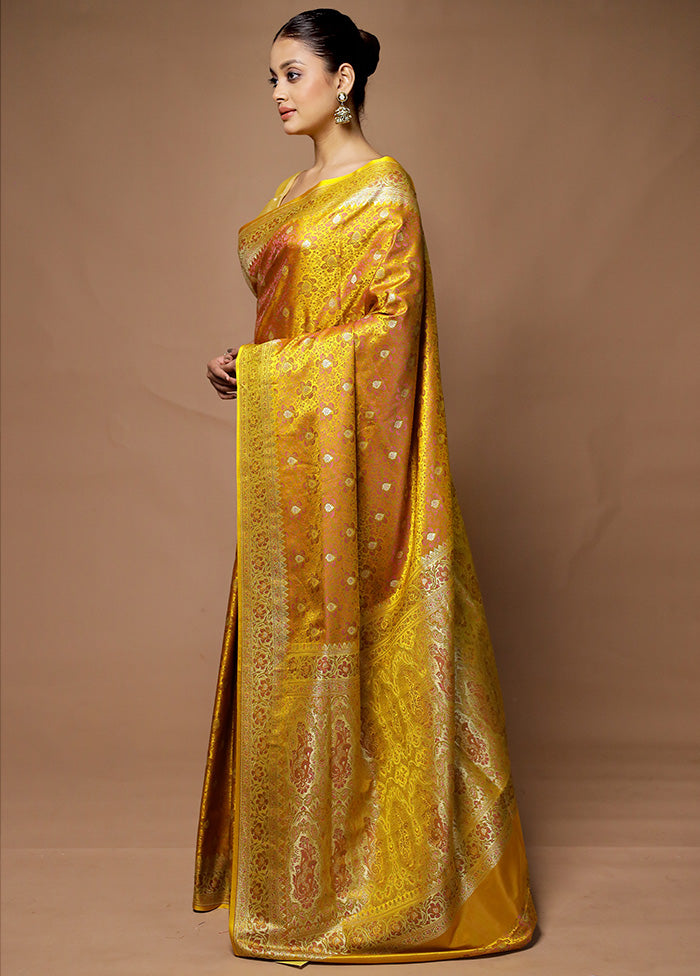 Yellow Handloom Tanchoi Pure Silk Saree With Blouse Piece