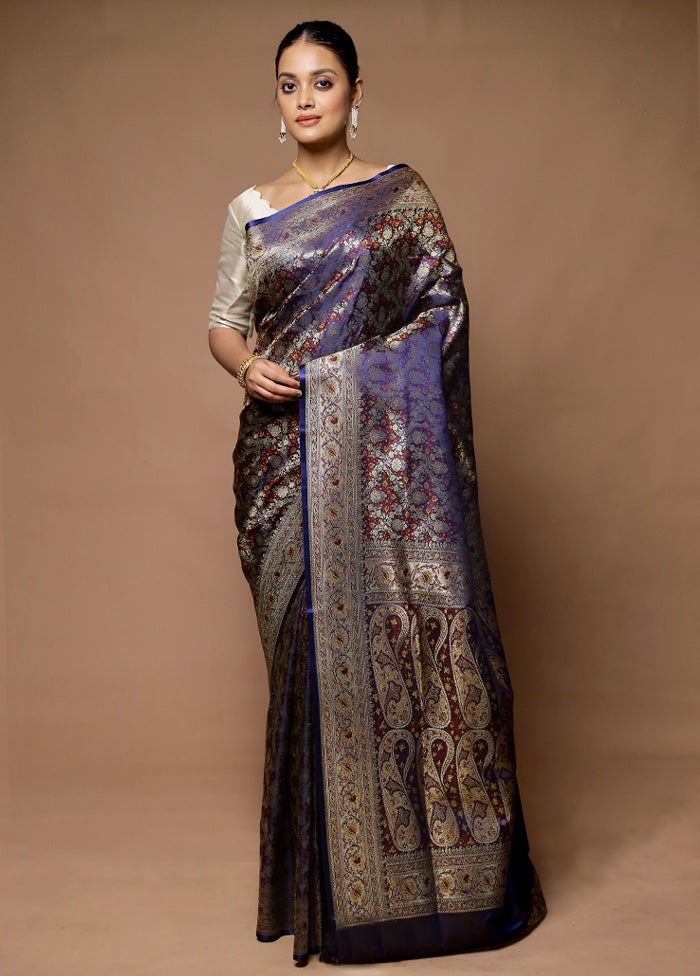 Blue Handloom Tanchoi Pure Silk Saree With Blouse Piece