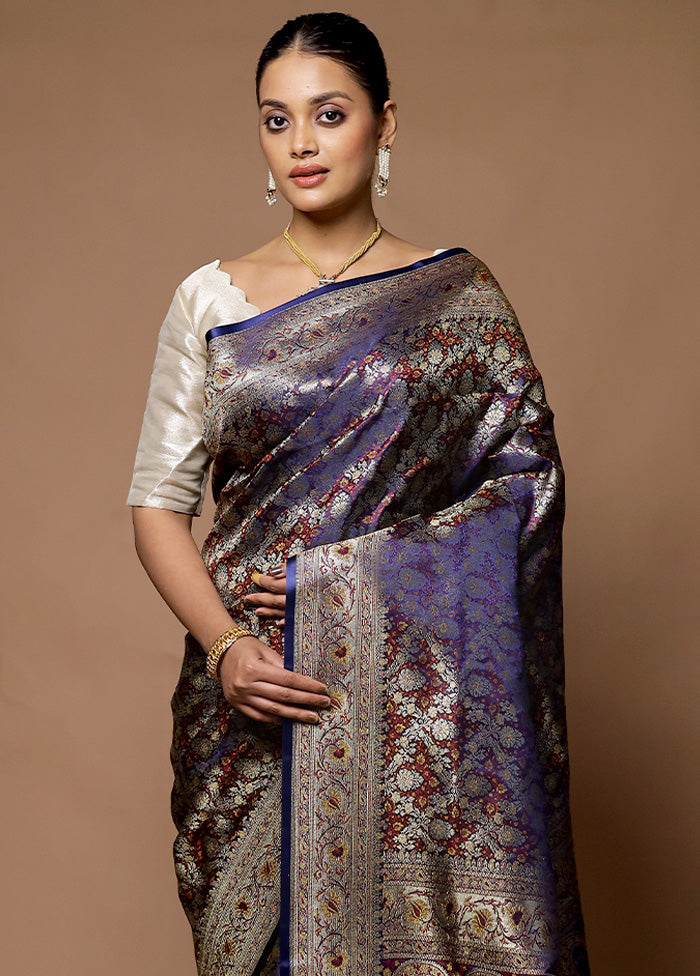 Blue Handloom Tanchoi Pure Silk Saree With Blouse Piece