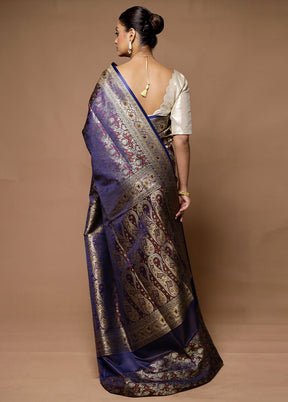 Blue Handloom Tanchoi Pure Silk Saree With Blouse Piece