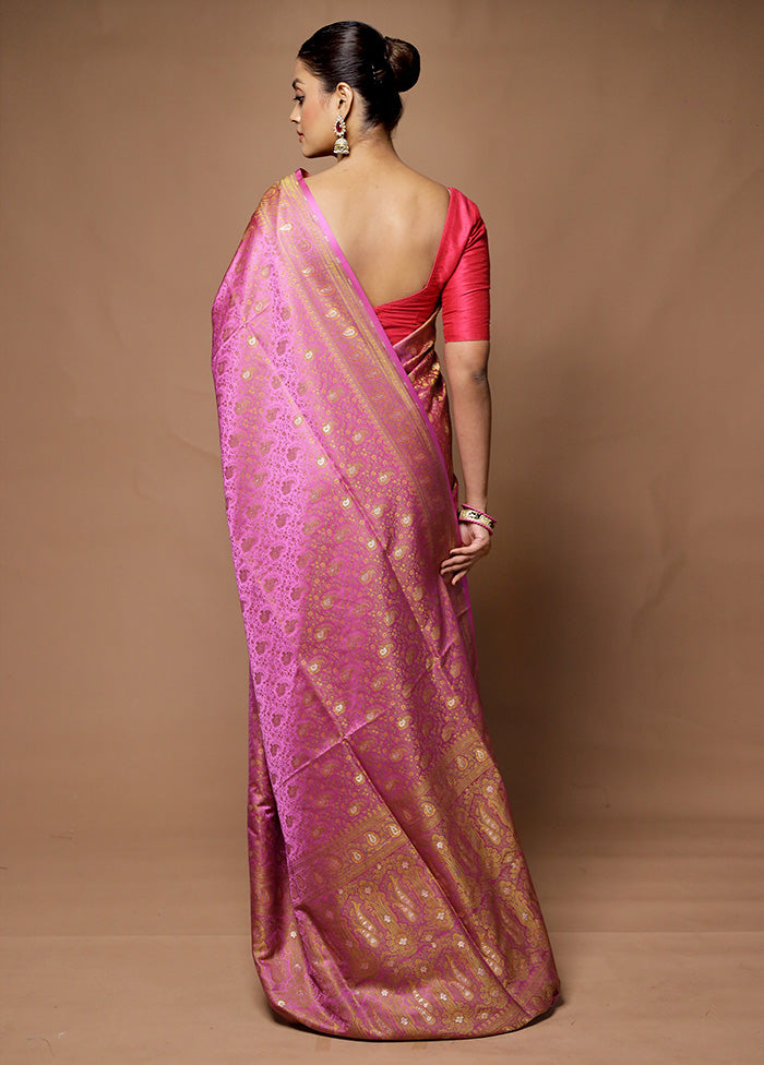 Pink Handloom Tanchoi Pure Silk Saree With Blouse Piece