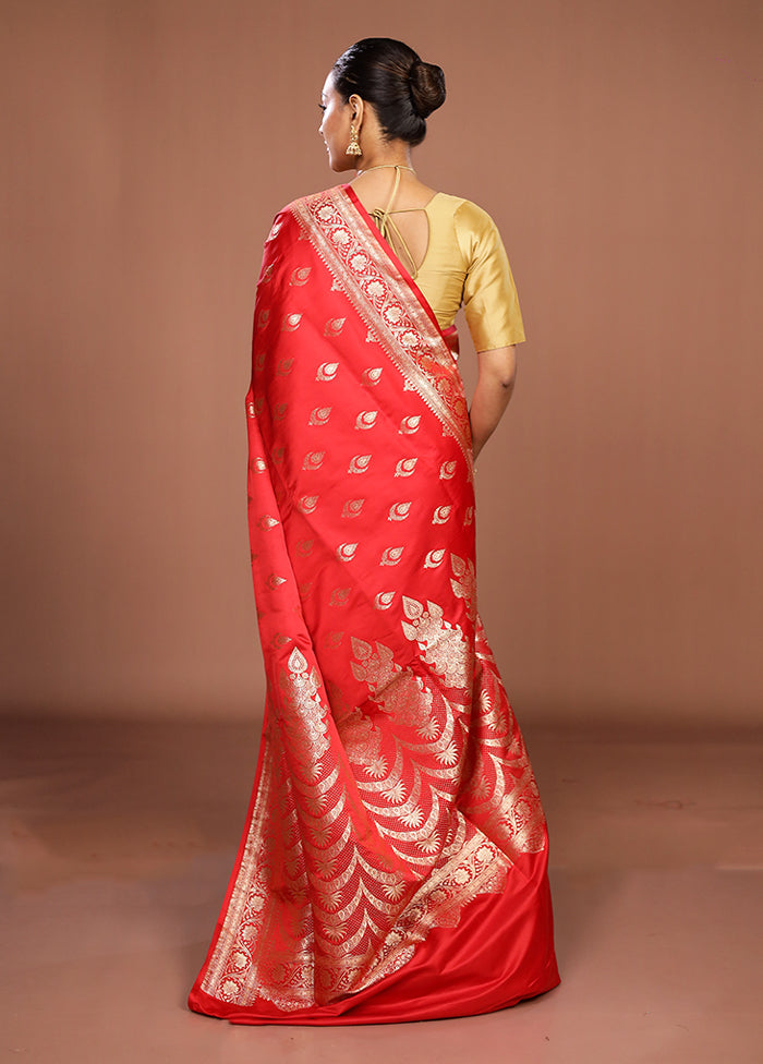Red Banarasi Silk Saree With Blouse Piece