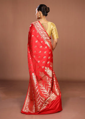 Red Banarasi Silk Saree With Blouse Piece