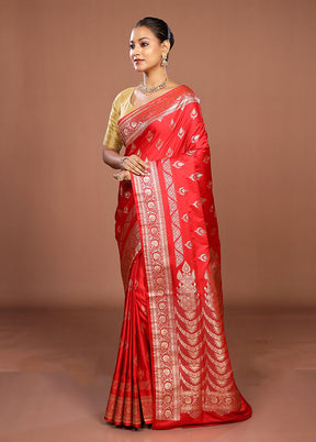 Red Banarasi Silk Saree With Blouse Piece