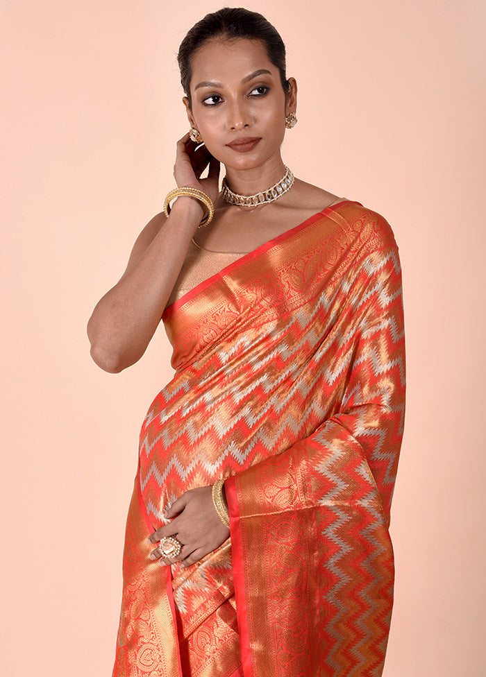 Orange Dupion Silk Saree With Blouse Piece