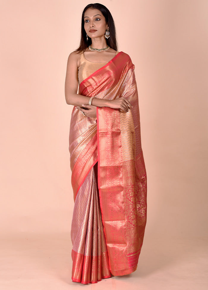 Pink Dupion Silk Saree With Blouse Piece