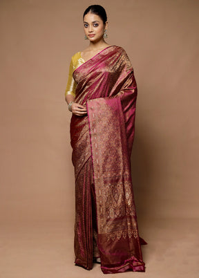 Purple Handloom Tanchoi Pure Silk Saree With Blouse Piece