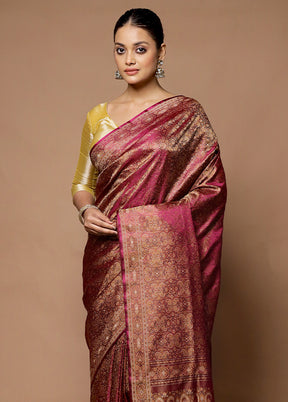 Purple Handloom Tanchoi Pure Silk Saree With Blouse Piece