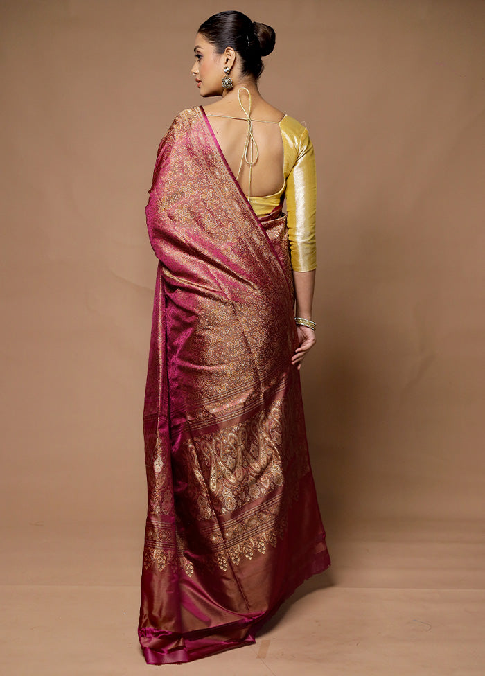 Purple Handloom Tanchoi Pure Silk Saree With Blouse Piece