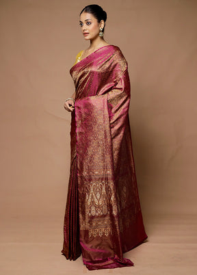 Purple Handloom Tanchoi Pure Silk Saree With Blouse Piece