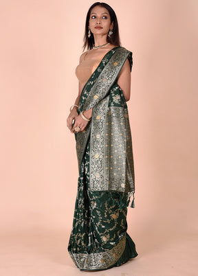 Green Dupion Silk Saree With Blouse Piece