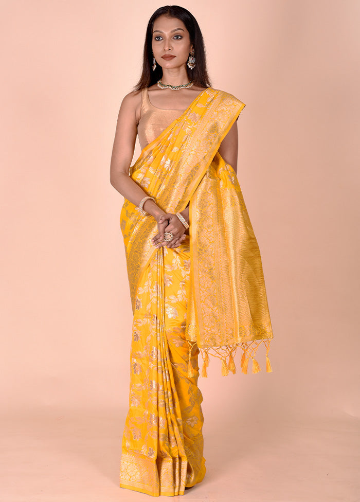 Yellow Dupion Silk Saree With Blouse Piece