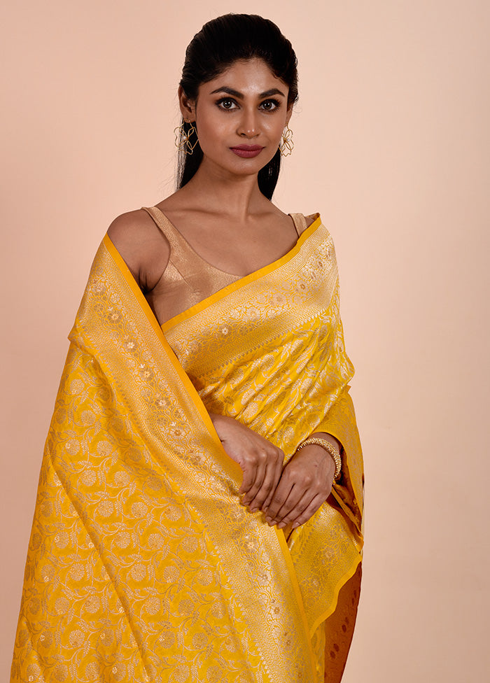 Yellow Dupion Silk Saree With Blouse Piece