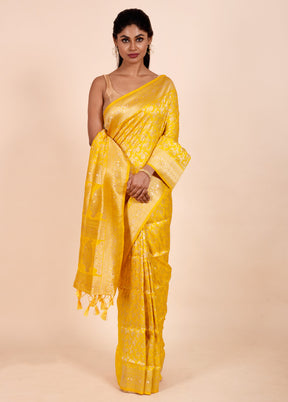 Yellow Dupion Silk Saree With Blouse Piece