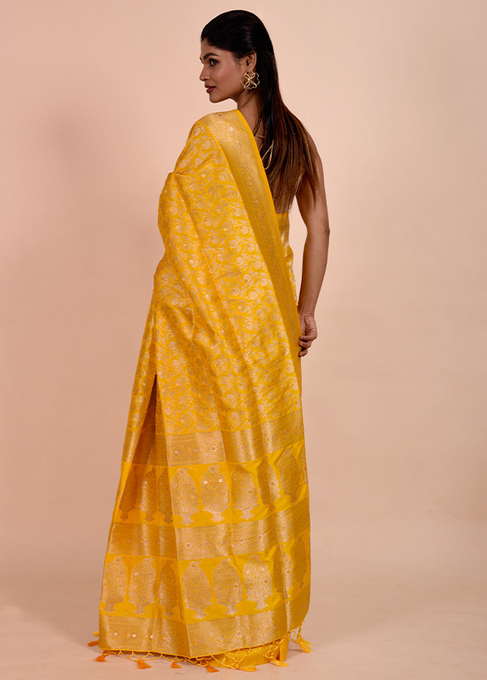 Yellow Dupion Silk Saree With Blouse Piece