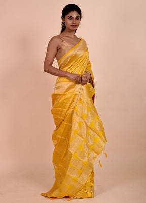 Yellow Dupion Silk Saree With Blouse Piece