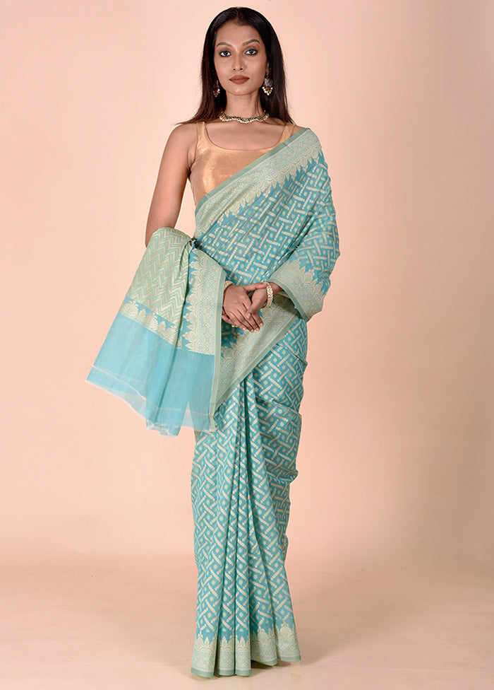 Sky blue Kora Silk Saree With Blouse Piece