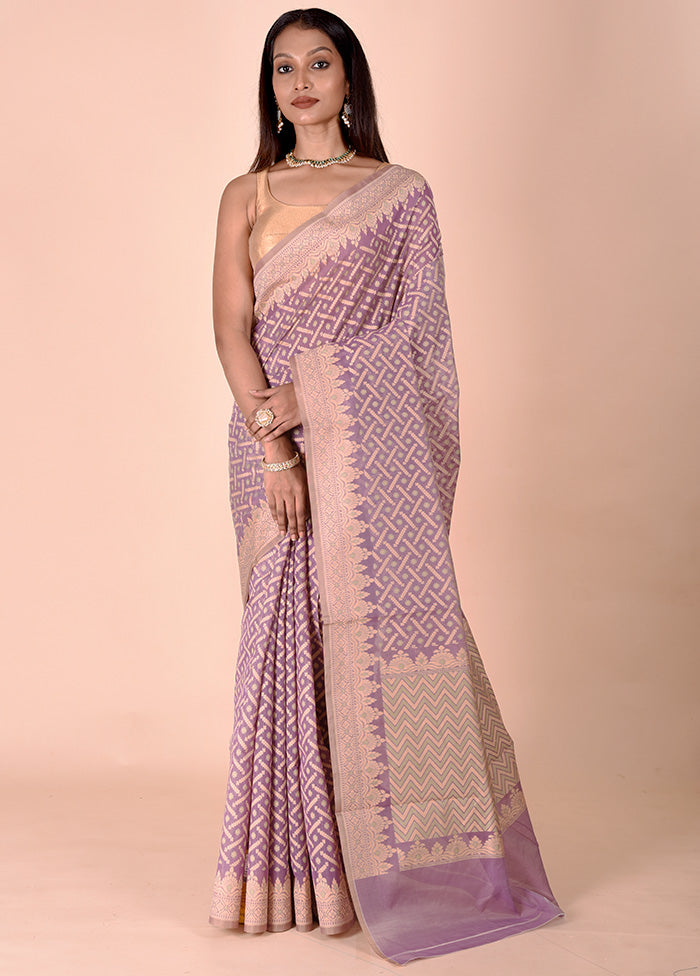 Purple Kora Silk Saree With Blouse Piece