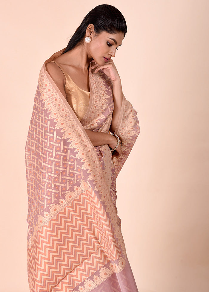 Peach Kora Silk Saree With Blouse Piece