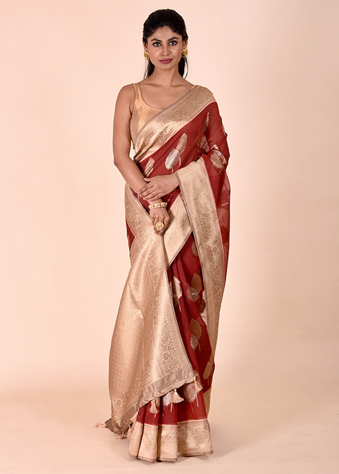 Rust Kora Silk Saree With Blouse Piece