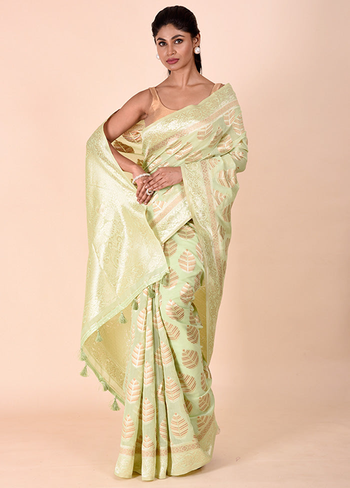 Green Kora Silk Saree With Blouse Piece