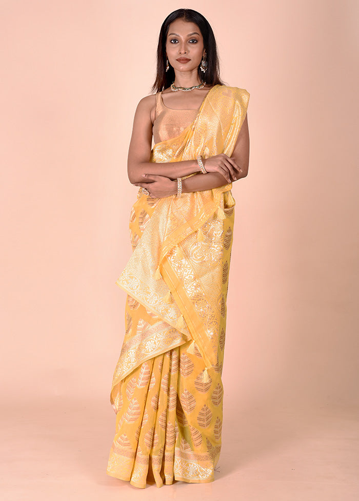 Yellow Kora Silk Saree With Blouse Piece