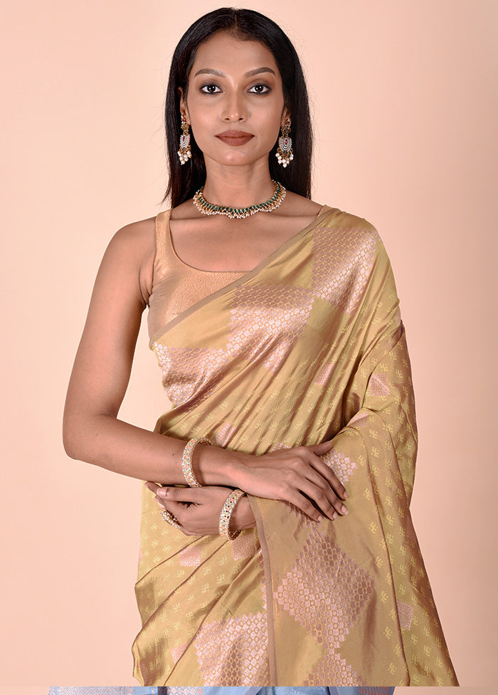 Yellow Kora Silk Saree With Blouse Piece