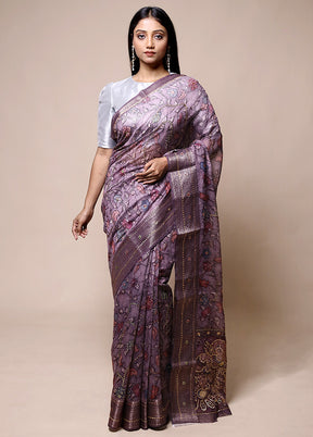 Purple Tussar Silk Saree With Blouse Piece