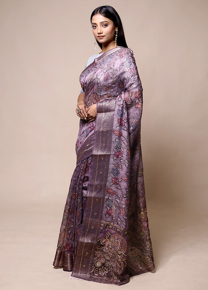 Purple Tussar Silk Saree With Blouse Piece