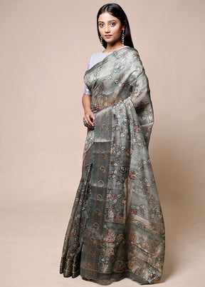 Grey Tussar Silk Saree With Blouse Piece