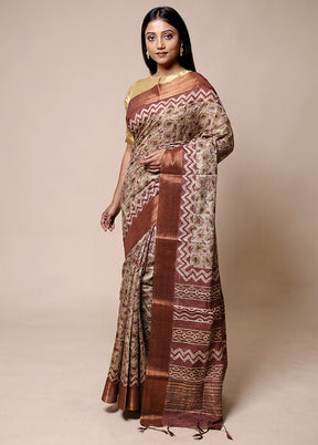 Beige Tussar Silk Saree With Blouse Piece