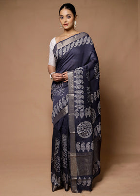 Grey Chanderi Cotton Saree With Blouse Piece