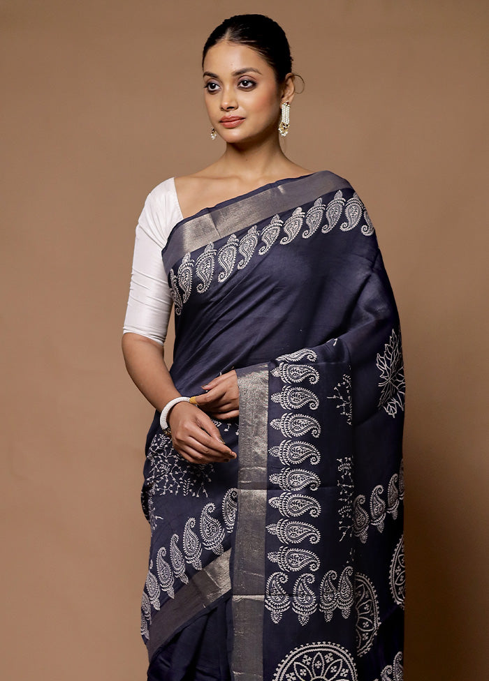 Grey Chanderi Cotton Saree With Blouse Piece