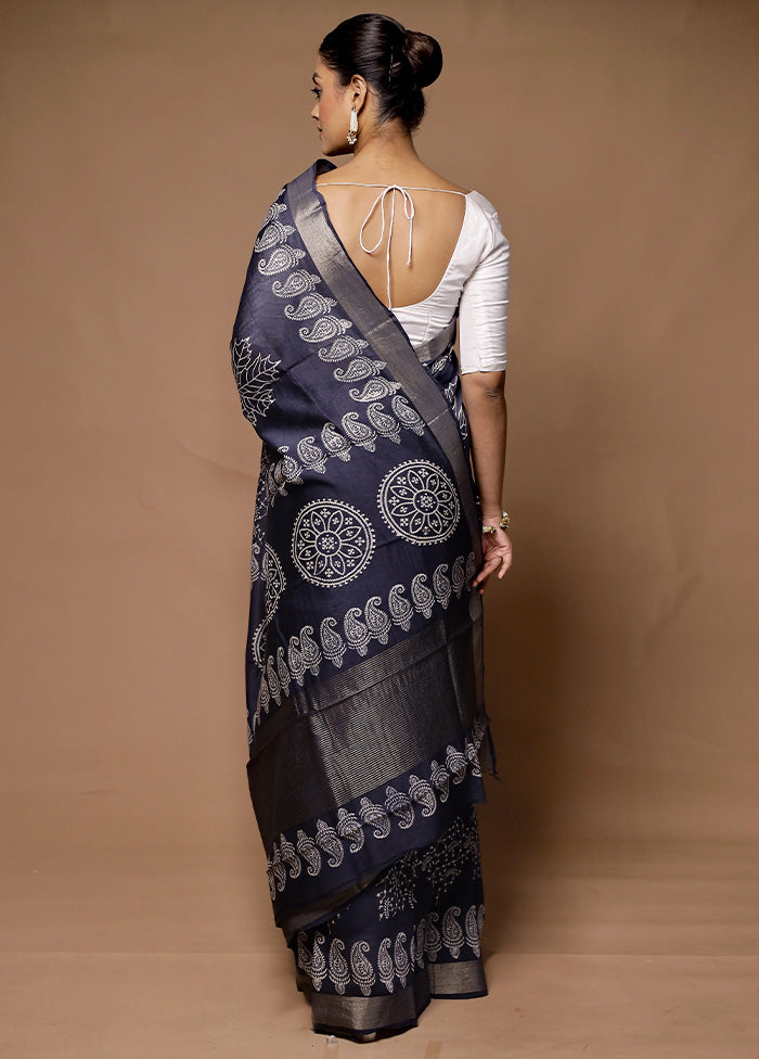 Grey Chanderi Cotton Saree With Blouse Piece