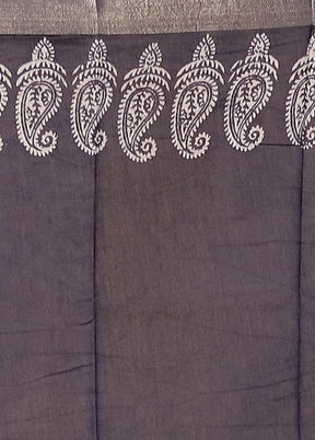 Grey Chanderi Cotton Saree With Blouse Piece